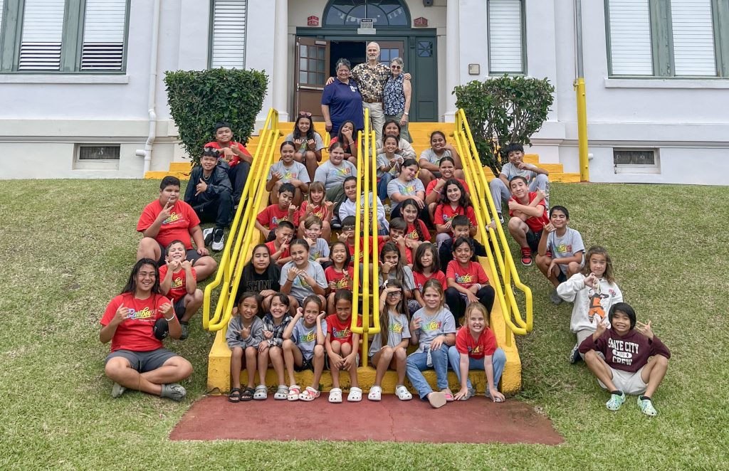 Students in Hilo Union School’s Kama‘aina Kids A+ Afterschool Program raised $259 to support repairs at the Charles “Sparky” Kawamoto Swim Stadium. (Photo courtesy: County of Hawaiʻi)