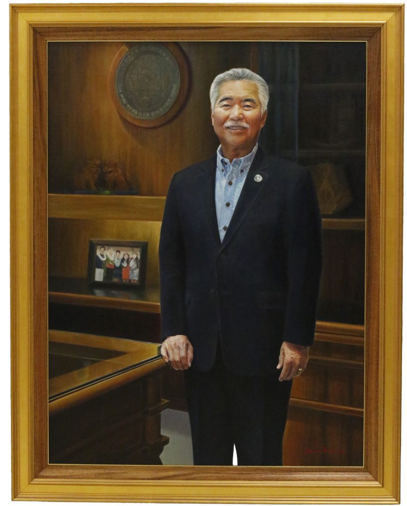 The official state portrait of Hawai'i's state eight governor, David Ige, was painted by Native Hawaiian artist and Maui resident Kirk Kurokawa.