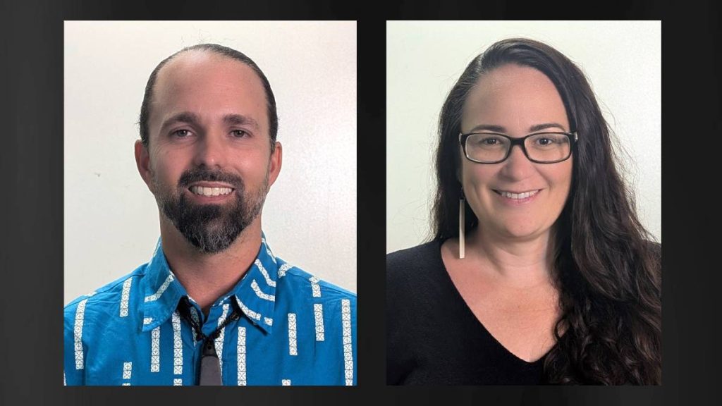 Hawaiʻi Island residents No‘eau Peralto (left), executive director of Hui Mālama i ke Ala ʻŪlili, and Rebecca Soon, COO of Solutions Pacific and president of Ward Research are among the 14 participants in Cohort X of the Omidyar Fellow program. (Courtesy photos)