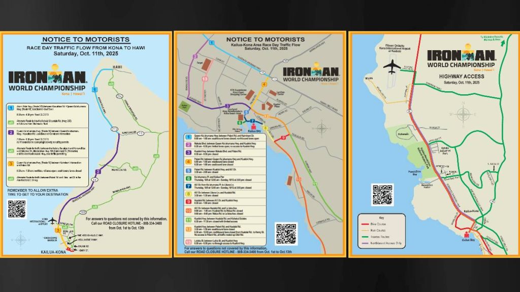 Scheduled IRONMAN World Championship race day road and lane closure maps