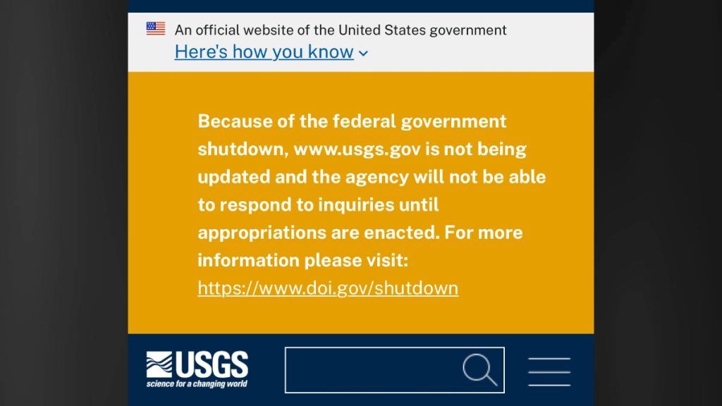 The U.S. Geological Survey announced on October 1 that, due to the federal shutdown, its website would not be updated. (Photo Credit: USGS)