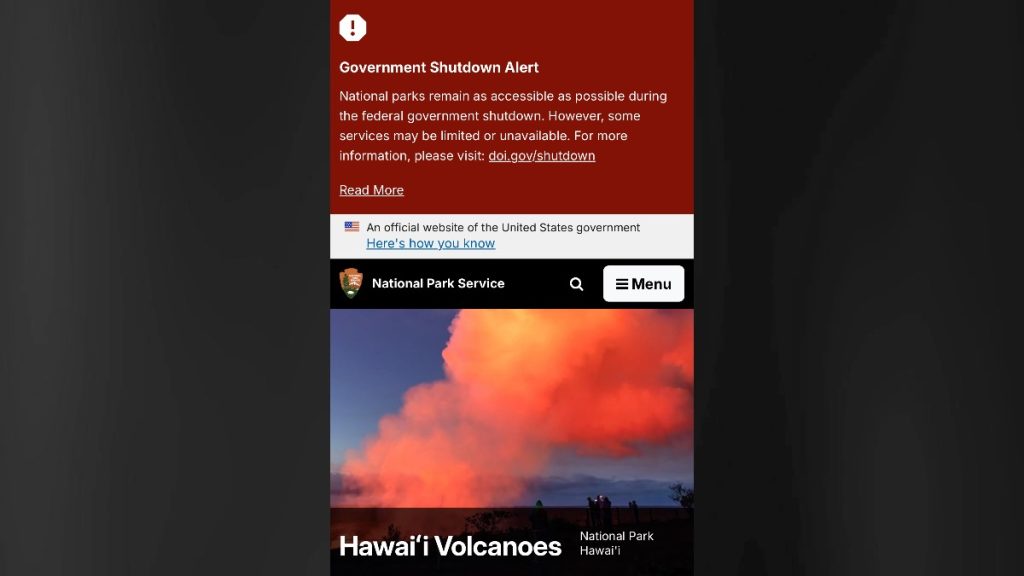 On Oct. 1, Hawai'i Volcanoes National Park issued a Government Shutdown Alert on its website to inform visitors that certain services could be limited or unavailable. (Photo Credit: Hawai'i Volcanoes National Park)
