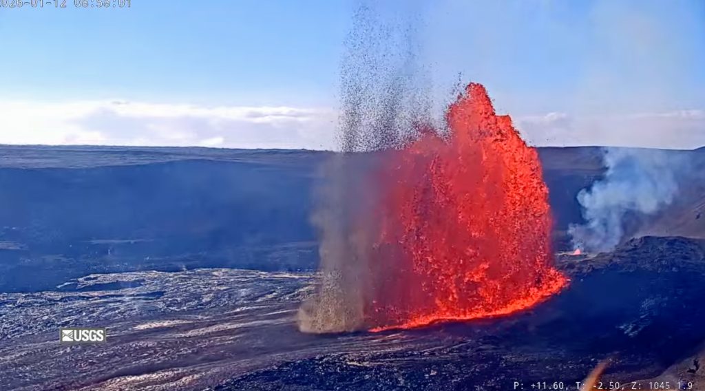 The 40th episode of the ongoing Kīlauea eruption began at 8:22 a.m. on Jan. 12, 2026. (Screenshot from USGS livecam)