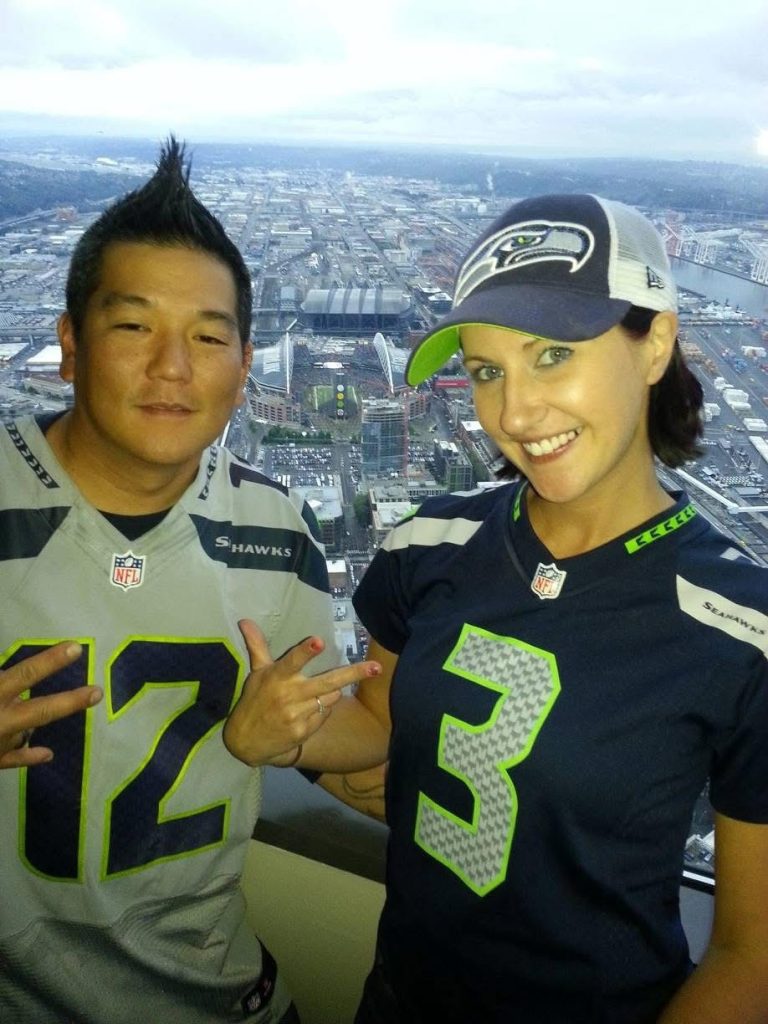 Mike Hempel cheering on the Seattle Seahawks with his mohawk before it was bleached and died blue and green for the 2015 Super Bowl. (Photo Courtesy: Mike Hempel) 