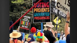Kona sign-waving calls on community to vote early, defend free elections
