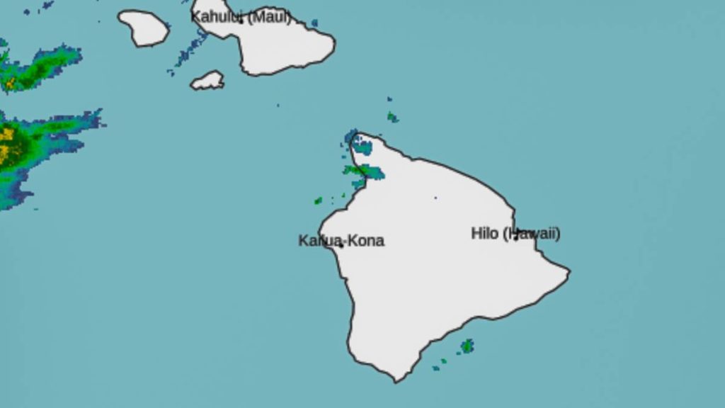 The National Weather Service radar for Hawaiʻi Island shows just a smattering of rainfall at 4 a.m. Sunday. (Radar: National Weather Service)
