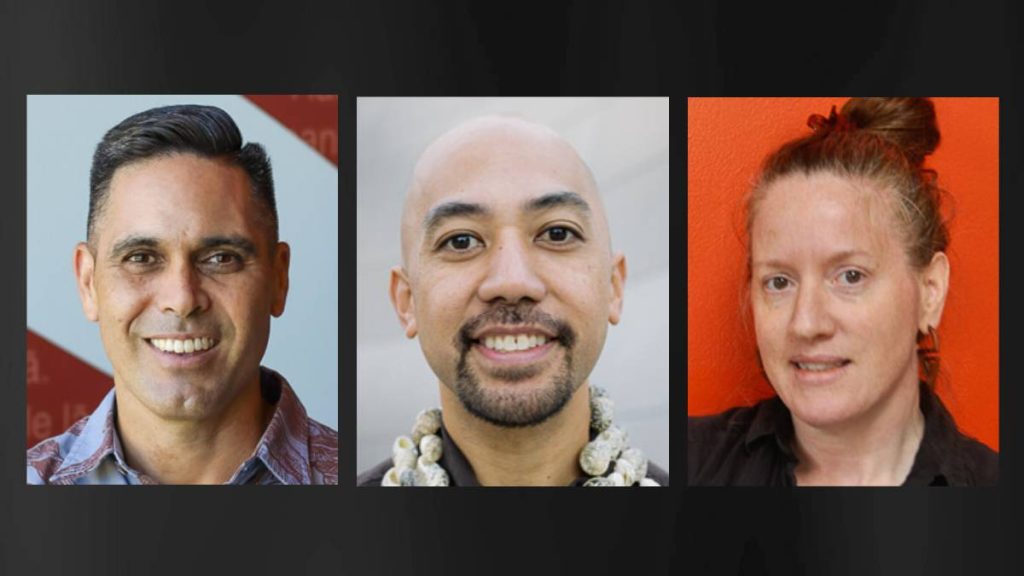 (L-R): Assistant professors Kekoa Harman, Pele Kaio and Elisabeth “Lis” Gallant were among the 25 members of the UH faculty to receive top awards this year for their excellence in teaching, engagement and groundbreaking research in 2026.