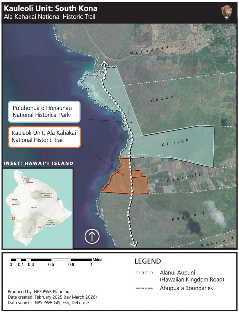 Kauleolī section of Ala Kahakai National Historic Trail. (Map: National Park Service)