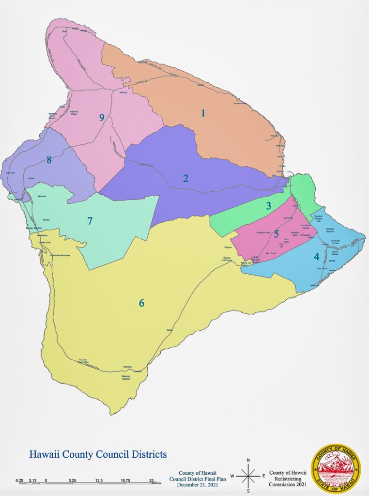 Hawai'i County Council Districts Map