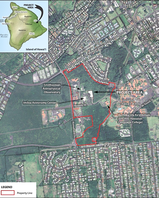 The new ʻImiloa preschool being built by the Hawaiʻi School Facilities Authority will be located at 600 ʻImiloa Place on 2.24 acres. (Map: Final Environmental Assessment)