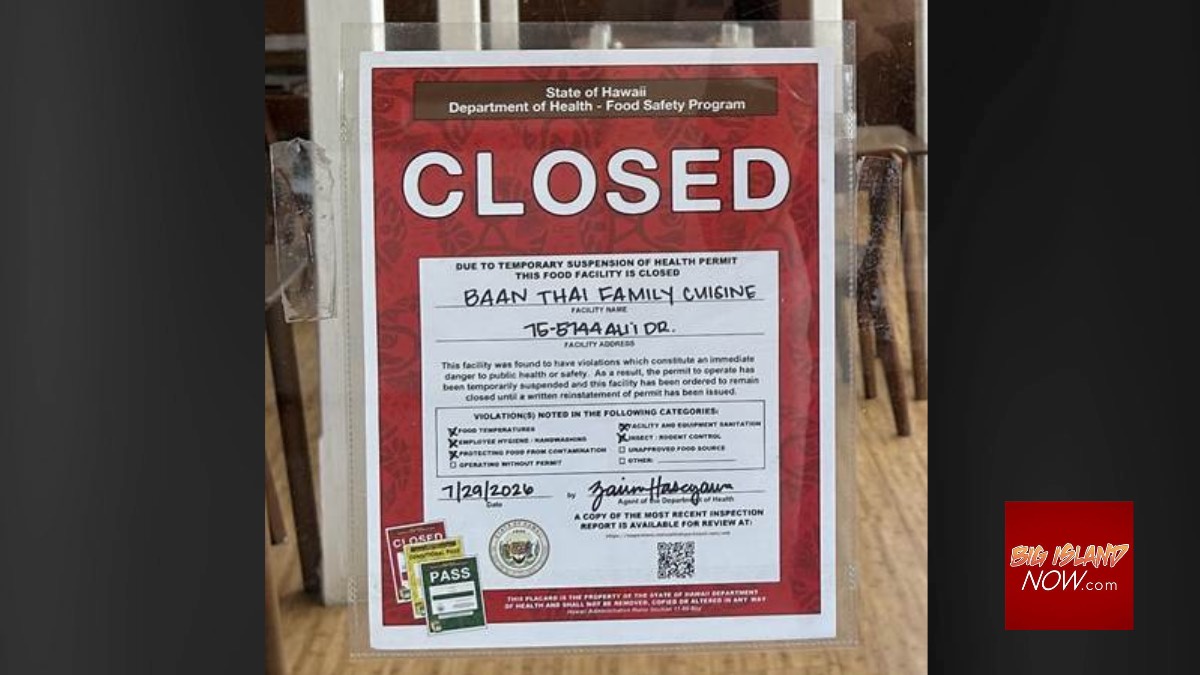 Health Department closes Kona restaurant after finding rodent infestation, food safety violations
