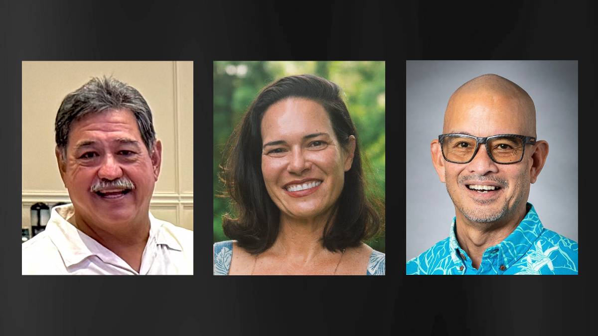 L-R: Mark Enriques, Manu Powers and Edgar "Eddie O" Ombac are running for the open District 7 County Council seat in Hawaiʻi County in 2026.