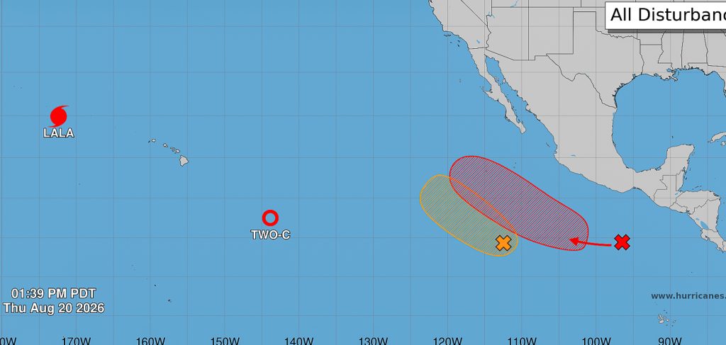 There are currently three tropical weather systems in the Pacific. Map (National Hurricane Center)