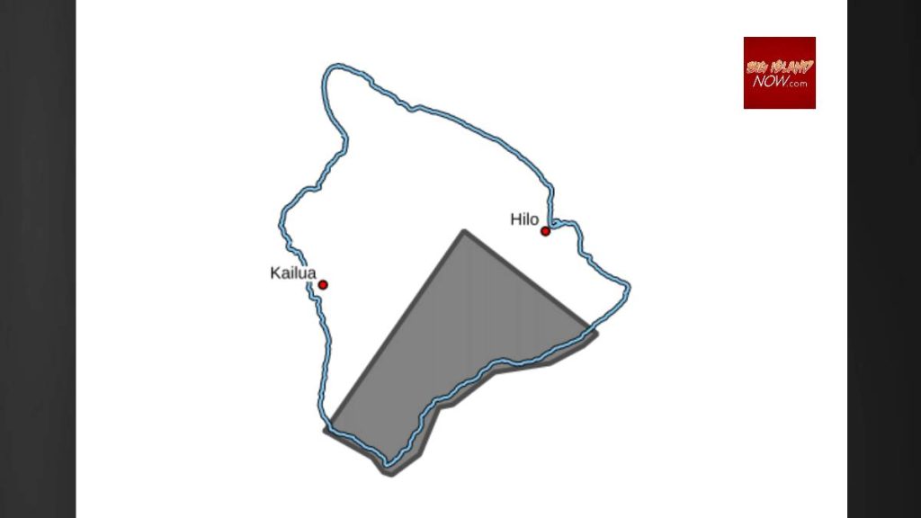 The dark portion of the map of the Big Island is the locations where flash flooding is possible until 7 a.m. Sunday. (Map: National Weather Service)