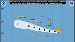 Tropical Storm Moke weakens slightly Saturday afternoon; however, little change in strength, forecast expected tonight