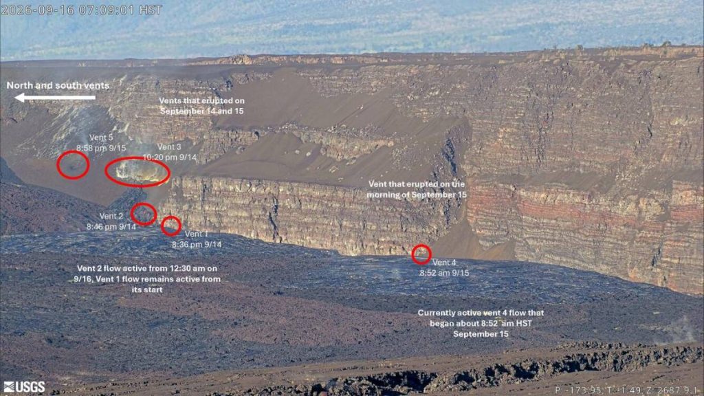 Update: All five new vents stagnated last night, postponing Episode 55 of the Halemaʻumaʻu eruption