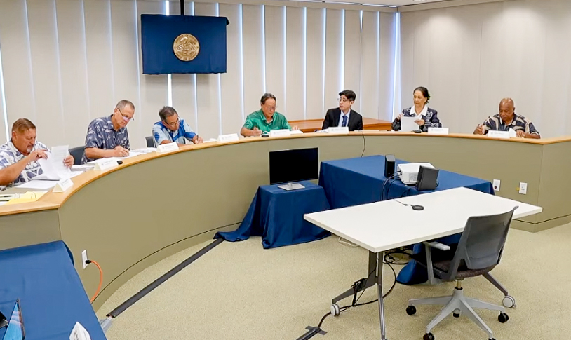 The seven-person Hawai'i County Fire Commission made its final deliberations at a special meeting on Oct. 22, 2026, at the Hilo Lagoon Center. (Screenshot of Hawaiʻi County video)