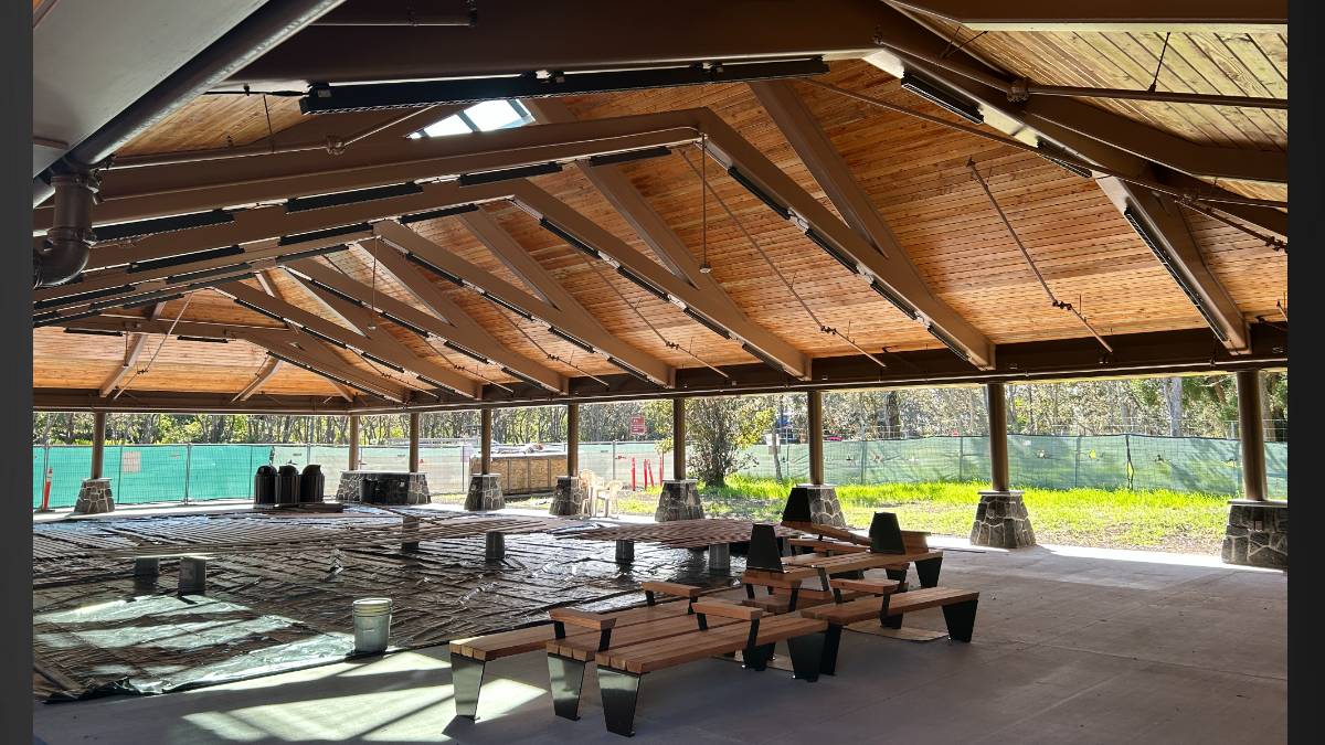 Interior of the new hālau at Kīlauea Visitor Center, Hawaiʻi Volcanoes National Park. (Photo courtesy: National Park Service)