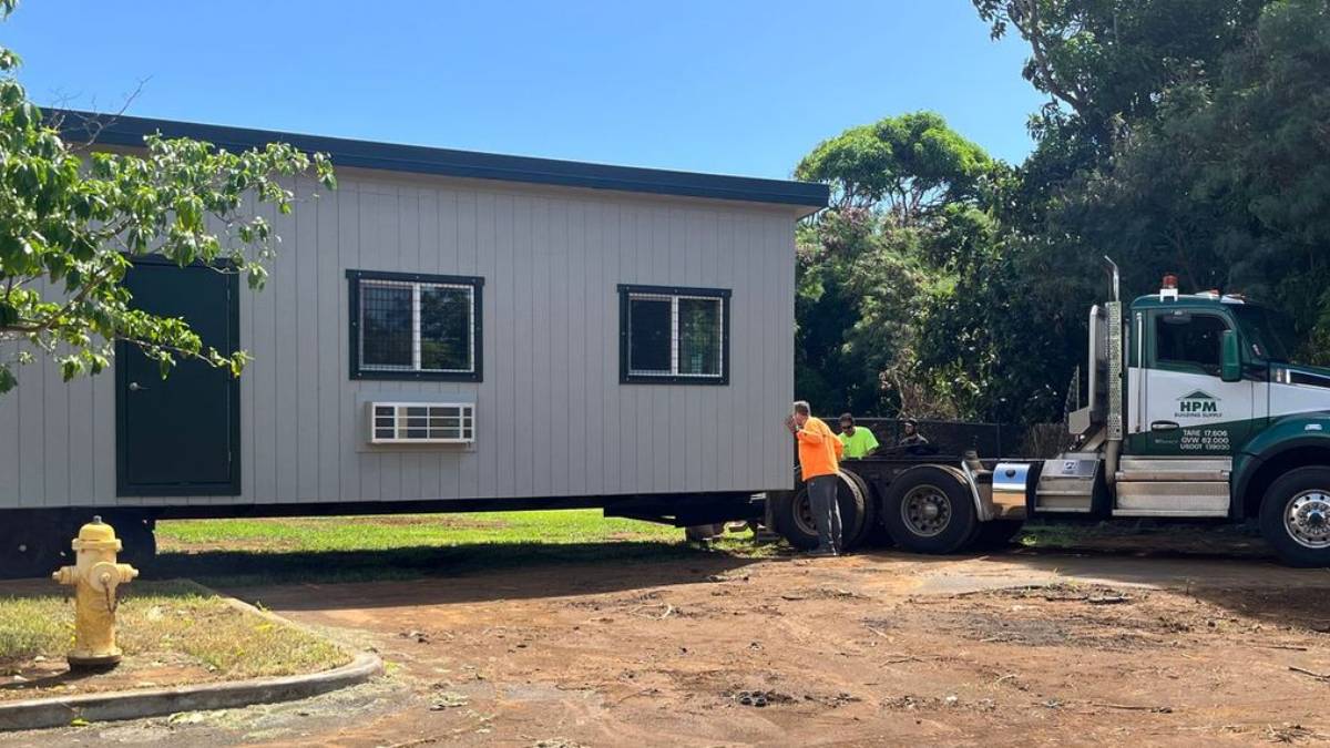 Two new trailers arrived last week in Nāʻālehu and are being converted into fully equipped clinical spaces to fill the void while the shuttered Kaʻū Family Health and Dental facility undergoes extensive repairs due to damage from Hurricane Lala. (Photo courtesey: Hawaiʻi Island Community Health Centers)